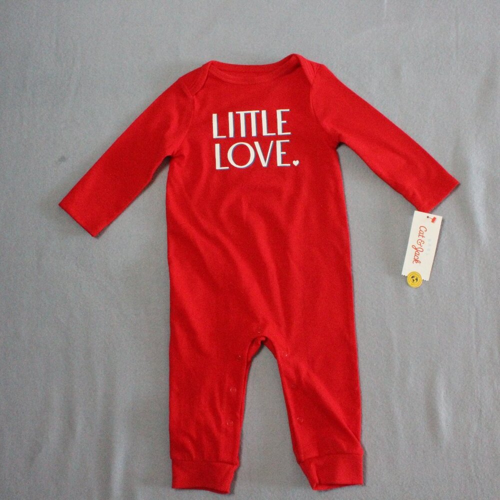 Cat & Jack “Little Love” Red Baby Romper NWT 6–9M Cotton Blend